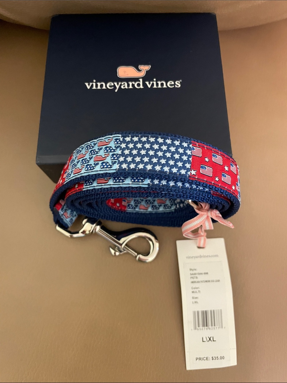 Rare Vineyard Vines Patriotic Patchwork Leash - Red, Navy & White